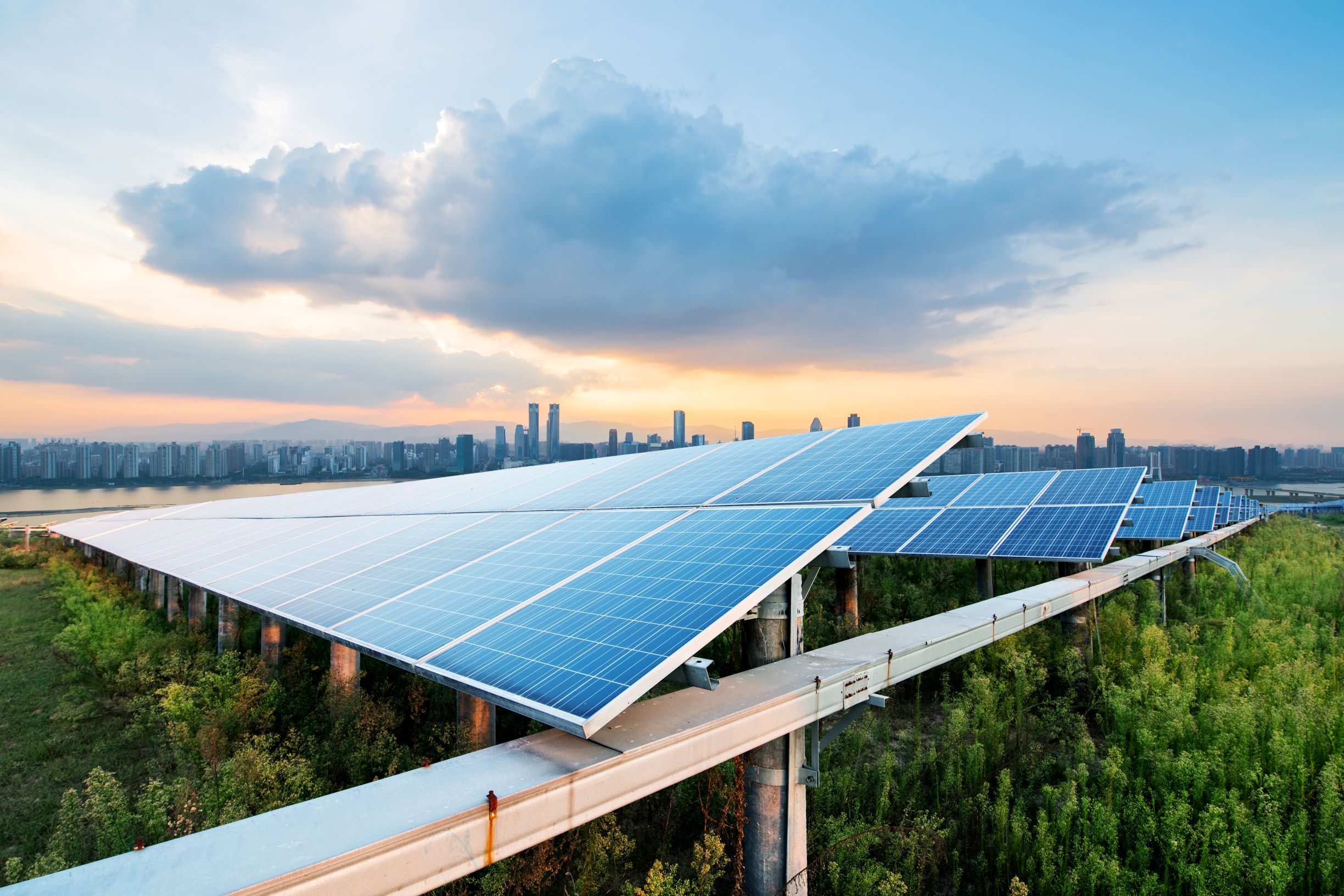 solar panels with cityscape small